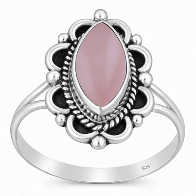 Beautifully Handcrafted Work Around Rose Quartz Marquise Shape 925 Sterling Solid Silver Ring - R3403600-13