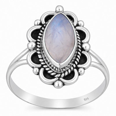 Beautifully Handcrafted Work Around Rainbow Moonstone Marquise Shape 925 Sterling Solid Silver Ring - R3403600-4