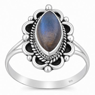 Beautifully Handcrafted Work Around Labradorite Marquise Shape 925 Sterling Solid Silver Ring - R3403600-5