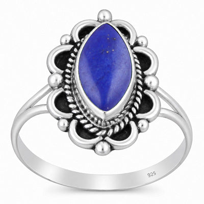 Beautifully Handcrafted Work Around Lapis Marquise Shape 925 Sterling Solid Silver Ring - R3403600-6