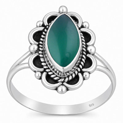 Beautifully Handcrafted Work Around Green Onyx Marquise Shape 925 Sterling Solid Silver Ring - R3403600-8