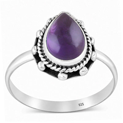 Stunning Twisted Wire & Rawa Work Around Amethyst Pear Shape 925 Sterling Solid Silver Ring - R3403601-1