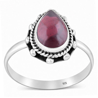 Stunning Twisted Wire & Rawa Work Around Garnet Pear Shape 925 Sterling Solid Silver Ring - R3403601-2