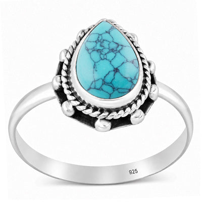 Stunning Twisted Wire & Rawa Work Around Turquoise Pear Shape 925 Sterling Solid Silver Ring - R3403601-3