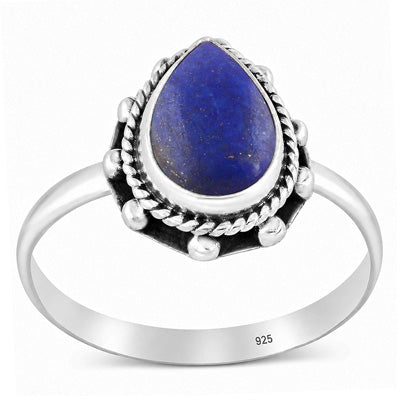 Stunning Twisted Wire & Rawa Work Around Lapis Pear Shape 925 Sterling Solid Silver Ring - R3403601-6