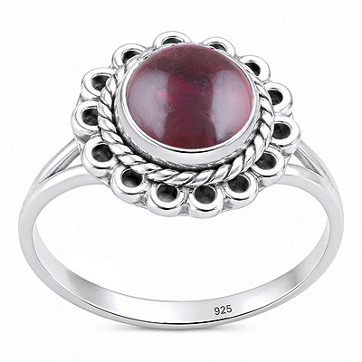 Beautifully Handcrafted Work Around Garnet Round Shape 925 Sterling Solid Silver Ring - R3403604-2