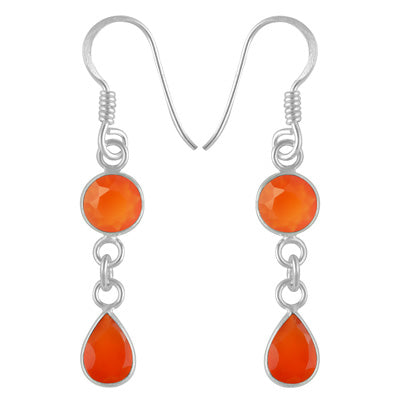 Gorgeous Two Stone Bezel Carnelian Round,Pear Shape 925 Sterling Solid Silver Dangle Earrings - R3500201-129