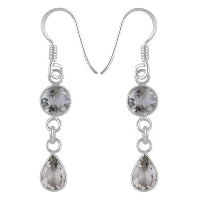 Gorgeous Two Stone Bezel Green Amethyst Round,Pear Shape 925 Sterling Solid Silver Dangle Earrings - R3500201-130