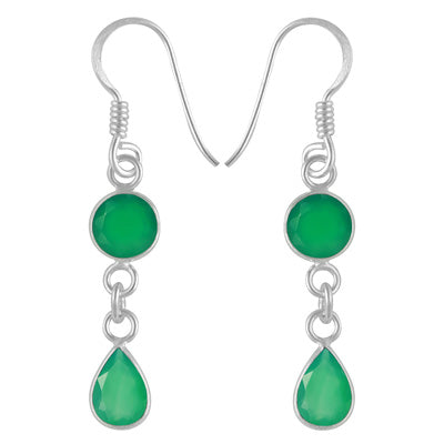 Gorgeous Two Stone Bezel Green Onyx Round,Pear Shape 925 Sterling Solid Silver Dangle Earrings - R3500201-73