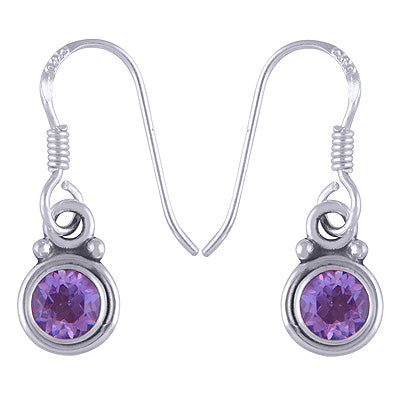 Beautiful Plain Amethyst Round Shape 925 Sterling Solid Silver Dangle Earrings - R3500205-14