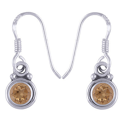 Beautiful Plain Citrine Round Shape 925 Sterling Solid Silver Dangle Earrings - R3500205-28