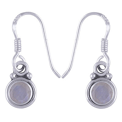 Beautiful Plain Rainbow Moonstone Round Shape 925 Sterling Solid Silver Dangle Earrings - R3500205-30