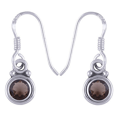 Beautiful Plain Smoky Topaz Round Shape 925 Sterling Solid Silver Dangle Earrings - R3500205-32