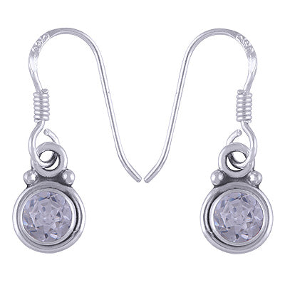 Beautiful Plain White Cubic Zirconia Round Shape 925 Sterling Solid Silver Dangle Earrings - R3500205-39