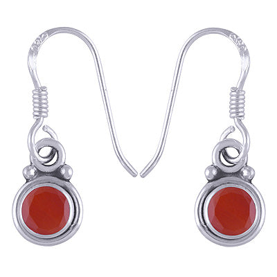 Beautiful Plain Carnelian Round Shape 925 Sterling Solid Silver Dangle Earrings - R3500205-41