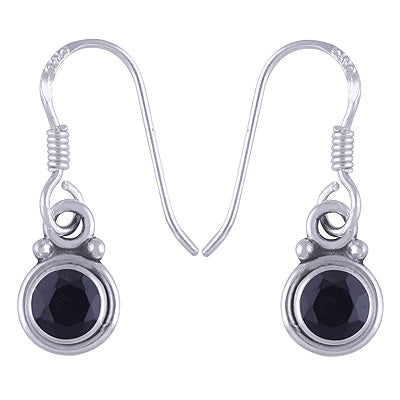 Beautiful Plain Black Onyx Round Shape 925 Sterling Solid Silver Dangle Earrings - R3500205-42