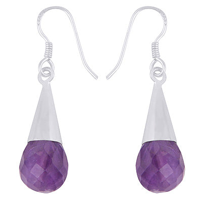 Gorgeous Faceted Seated Gemstone Amethyst Drop Shape 925 Sterling Solid Silver Dangle Earrings - R3500218-1