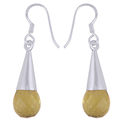 Gorgeous Faceted Seated Gemstone Lemon Topaz Drop Shape 925 Sterling Solid Silver Dangle Earrings - R3500218-2