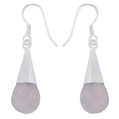 Gorgeous Faceted Seated Gemstone Rainbow Moonstone Drop Shape 925 Sterling Solid Silver Dangle Earrings - R3500218-3