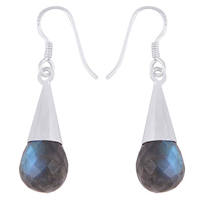 Gorgeous Faceted Seated Gemstone Labradorite Drop Shape 925 Sterling Solid Silver Dangle Earrings - R3500218-4