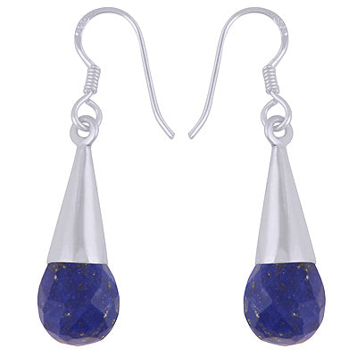 Gorgeous Faceted Seated Gemstone Lapis Drop Shape 925 Sterling Solid Silver Dangle Earrings - R3500218-5