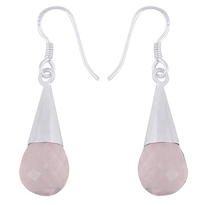 Gorgeous Faceted Seated Gemstone Rose Quartz Drop Shape 925 Sterling Solid Silver Dangle Earrings - R3500218-6