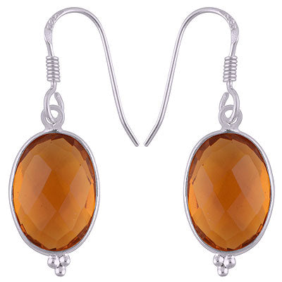 Minimal Rawa Work at Bottom Bezel Citrine Oval Shape 925 Sterling Solid Silver Dangle Earrings - R3500230-63