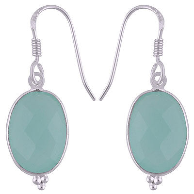 Minimal Rawa Work at Bottom Bezel Aqua Chalcedony Oval Shape 925 Sterling Solid Silver Dangle Earrings - R3500230-71
