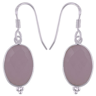Minimal Rawa Work at Bottom Bezel Rose Quartz Oval Shape 925 Sterling Solid Silver Dangle Earrings - R3500230-83