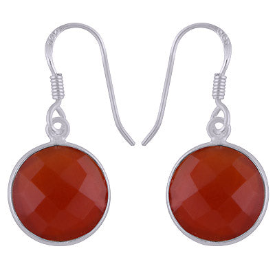 Stunning Bezel Gemstone Carnelian Round Shape 925 Sterling Solid Silver Dangle Earrings - R3500248-83