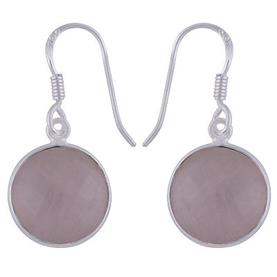 Stunning Bezel Gemstone Rose Quartz Round Shape 925 Sterling Solid Silver Dangle Earrings - R3500248-91