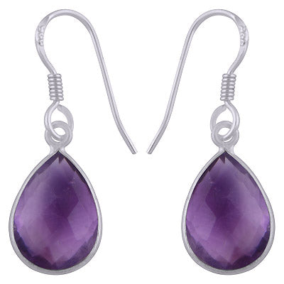 Gorgeous Shaped Gemstone Bezel Amethyst Pear Shape 925 Sterling Solid Silver Dangle Earrings - R3500251-40