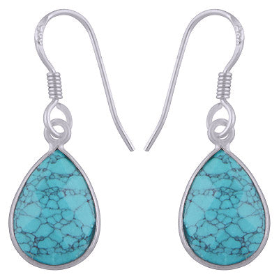 Gorgeous Shaped Gemstone Bezel Turquoise Pear Shape 925 Sterling Solid Silver Dangle Earrings - R3500251-71