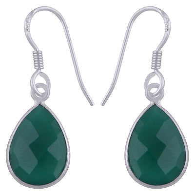 Gorgeous Shaped Gemstone Bezel Green Onyx Pear Shape 925 Sterling Solid Silver Dangle Earrings - R3500251-79