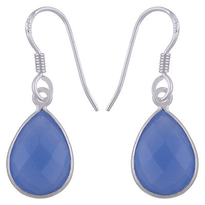 Gorgeous Shaped Gemstone Bezel Blue Chalcedony Pear Shape 925 Sterling Solid Silver Dangle Earrings - R3500251-80