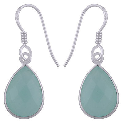 Gorgeous Shaped Gemstone Bezel Aqua Chalcedony Pear Shape 925 Sterling Solid Silver Dangle Earrings - R3500251-81
