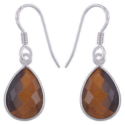 Gorgeous Shaped Gemstone Bezel Tiger's Eye Pear Shape 925 Sterling Solid Silver Hanging Earrings - R3500251-82