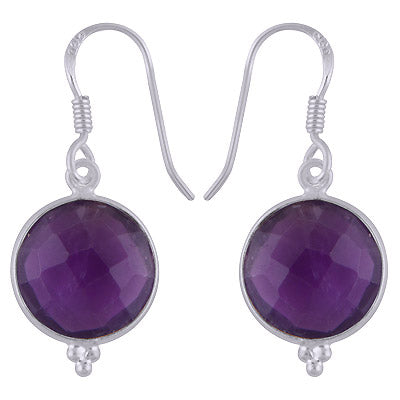 Minimal Rawa work at Bottom Bezel Amethyst Round Shape 925 Sterling Solid Silver Dangle Earrings - R3500253-82