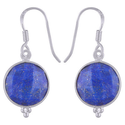 Minimal Rawa work at Bottom Bezel Lapis Round Shape 925 Sterling Solid Silver Dangle Earrings - R3500253-85