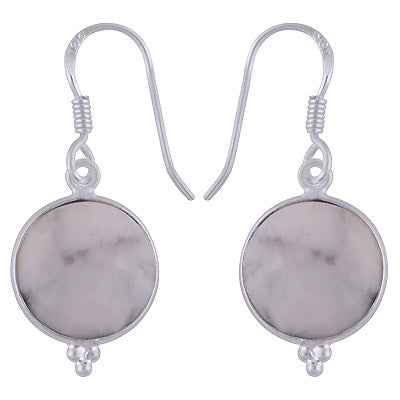 Minimal Rawa work at Bottom Bezel Howlite Round Shape 925 Sterling Solid Silver Dangle Earrings - R3500253-87