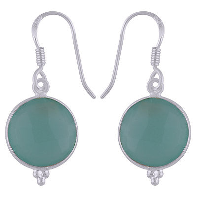 Minimal Rawa work at Bottom Bezel Aqua Chalcedony Round Shape 925 Sterling Solid Silver Dangle Earrings - R3500253-94