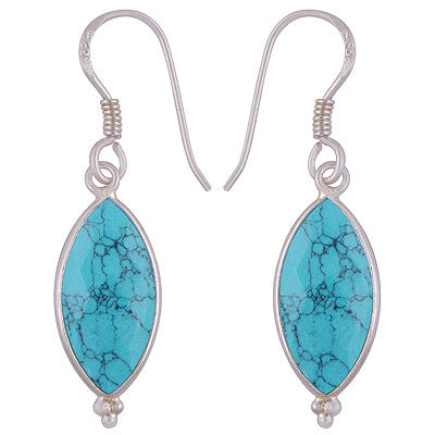 Gorgeous With Rawa Bezel Turquoise Marquise Shape 925 Sterling Solid Silver Dangle Earrings - R3500258-2