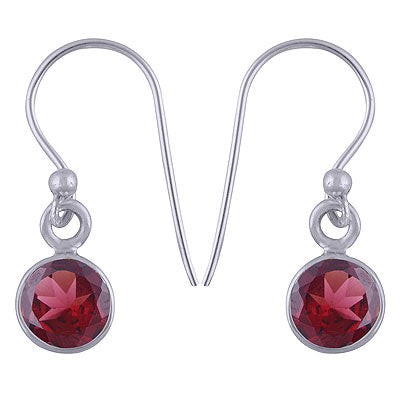 Gorgeous Plain Garnet Round Shape 925 Sterling Solid Silver Dangle Earrings - R3500274-101