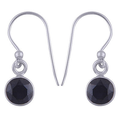 Gorgeous Plain Black Onyx Round Shape 925 Sterling Solid Silver Dangle Earrings - R3500274-92