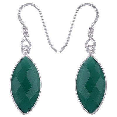 Stunning Minimal Handmade Bezel Green Onyx Marquise Shape 925 Sterling Solid Silver Dangle Earrings - R3500280-12
