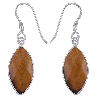 Stunning Minimal Handmade Bezel Tiger's Eye Marquise Shape 925 Sterling Solid Silver Dangle Earrings - R3500280-15