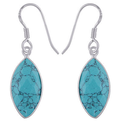 Stunning Minimal Handmade Bezel Turquoise Marquise Shape 925 Sterling Solid Silver Dangle Earrings - R3500280-4