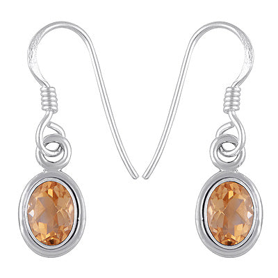 Plain Wire Around Citrine Oval Shape 925 Sterling Solid Silver Dangle Earrings - R3500296-102