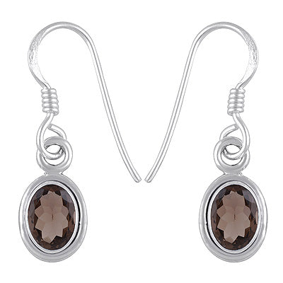 Plain Wire Around Smoky Topaz Oval Shape 925 Sterling Solid Silver Dangle Earrings - R3500296-106