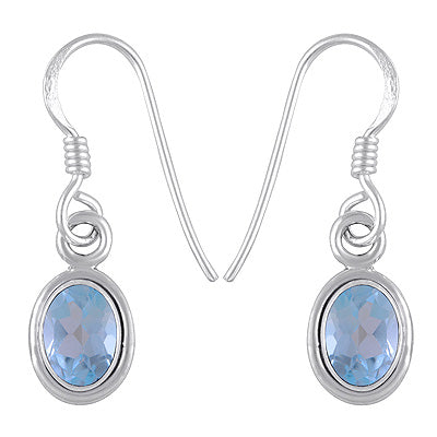 Plain Wire Around Blue Topaz Oval Shape 925 Sterling Solid Silver Dangle Earrings - R3500296-107